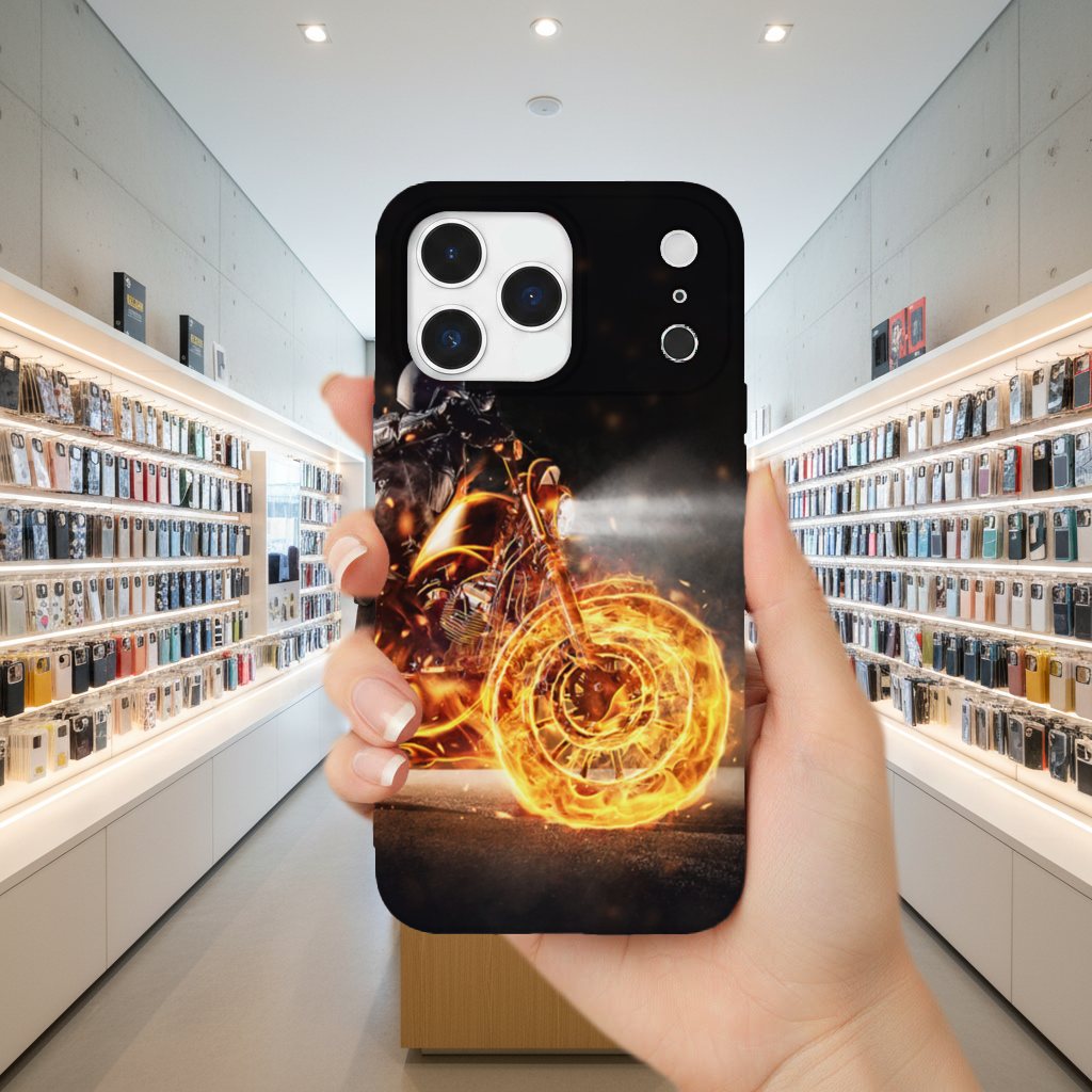 Flaming Motorcycle Rider Night iPhone 17 Pro Max Case