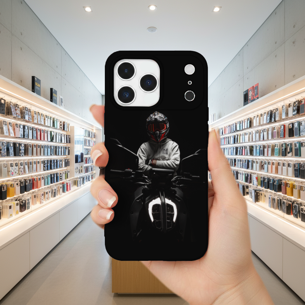 Dark Night Rider with Helmet iPhone 17 Pro Max Case