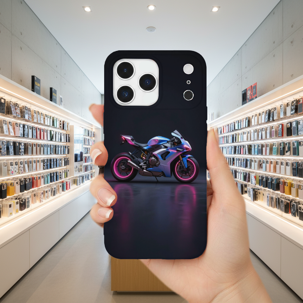 Neon Cyberpunk Sports Motorcycle iPhone 17 Pro Max Case