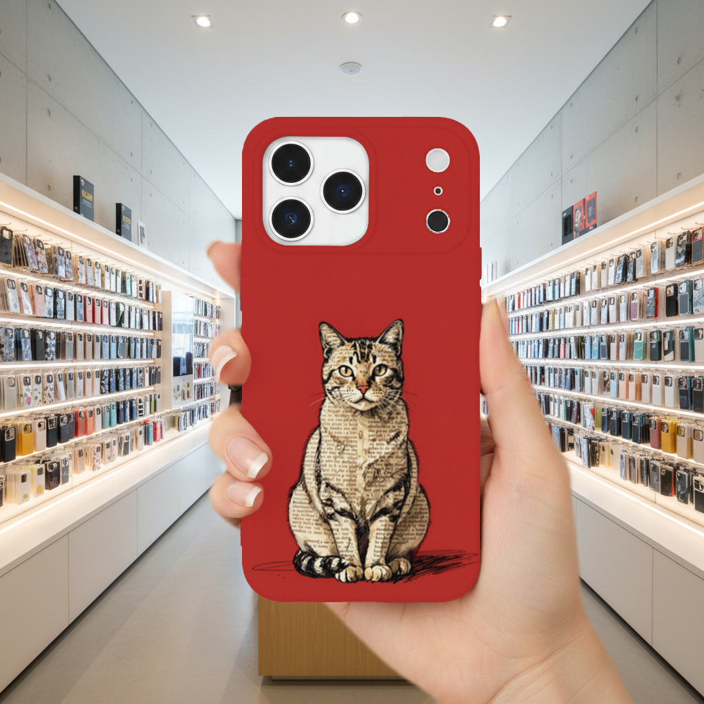 Newsprint Collage Tabby Cat on Red iPhone 17 Pro Max Case