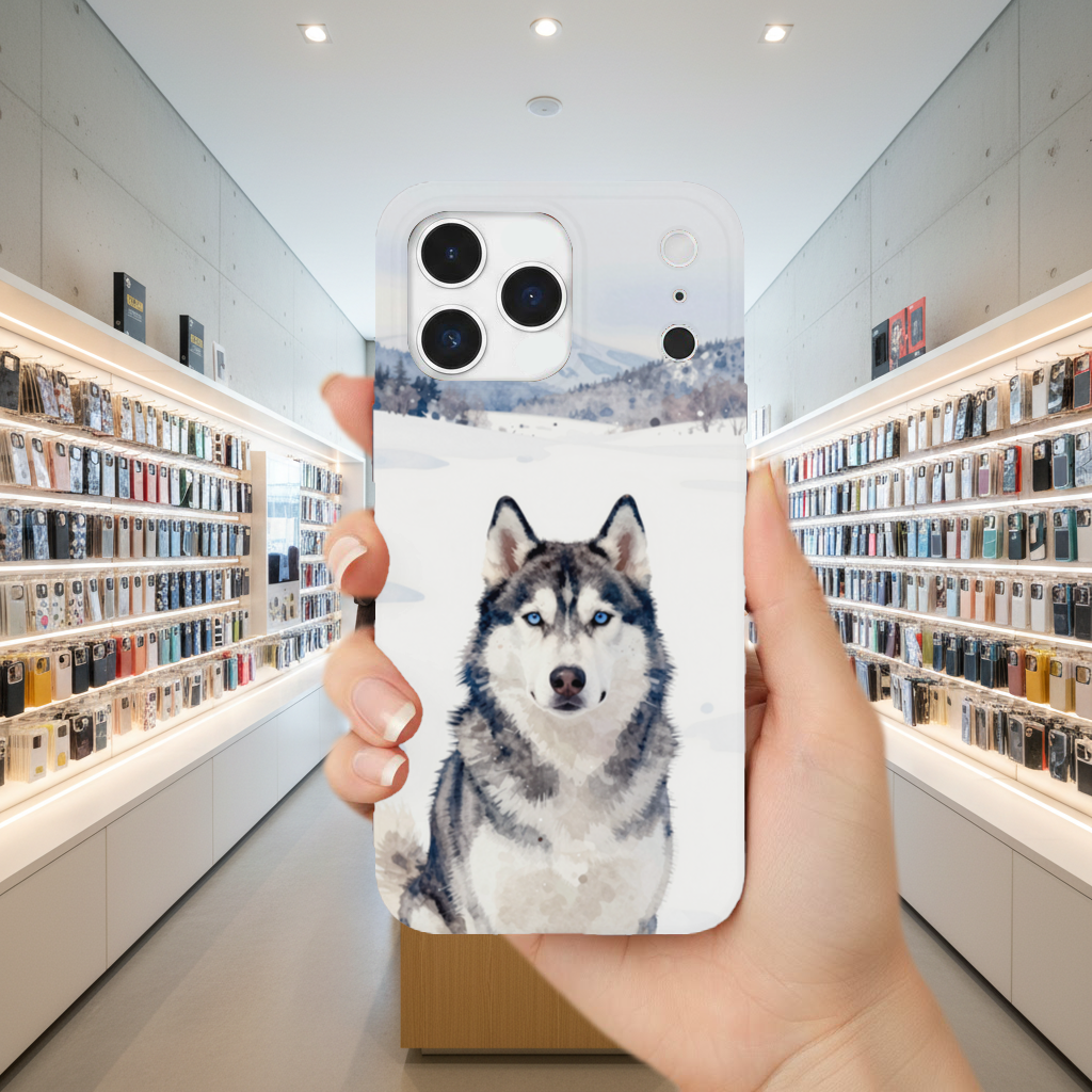 Watercolor Siberian Husky in Snowy Mountains iPhone 17 Pro Max Case