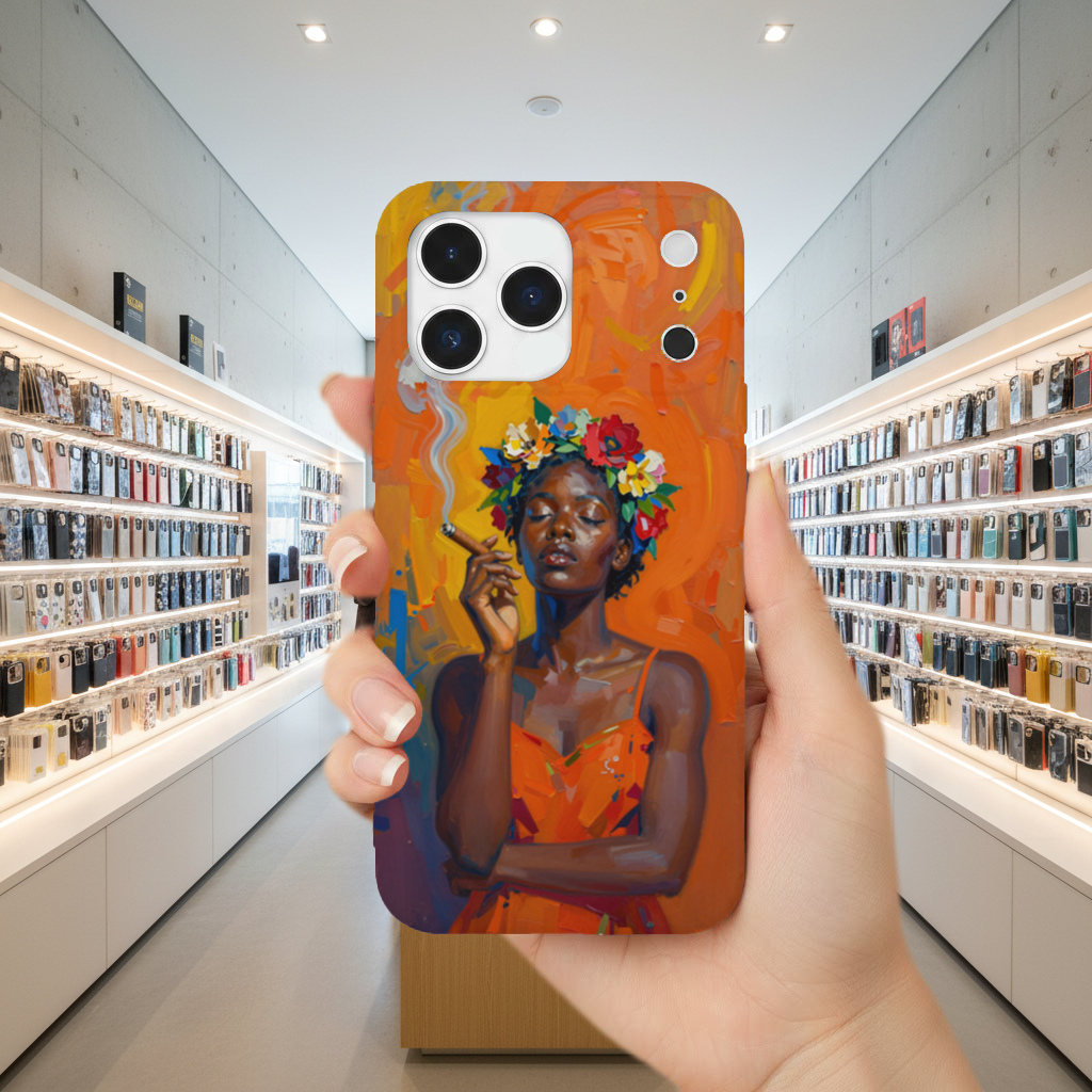Black Woman Smoking with Flower Crown iPhone 17 Pro Max Case