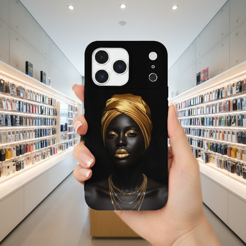 Metallic Gold Lips Black Woman Portrait iPhone 17 Pro Max Case
