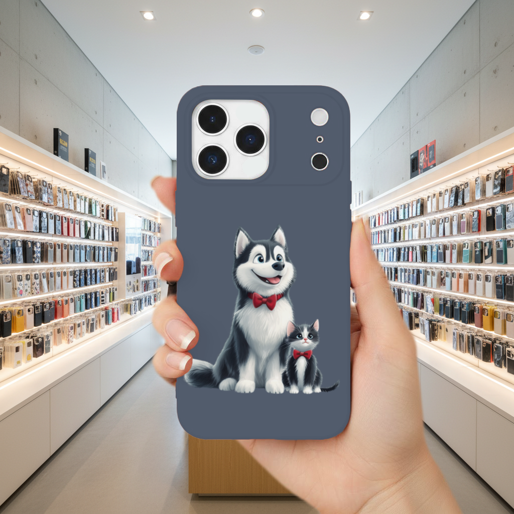 Cute Husky and Kitten with Red Bowties iPhone 17 Pro Max Case