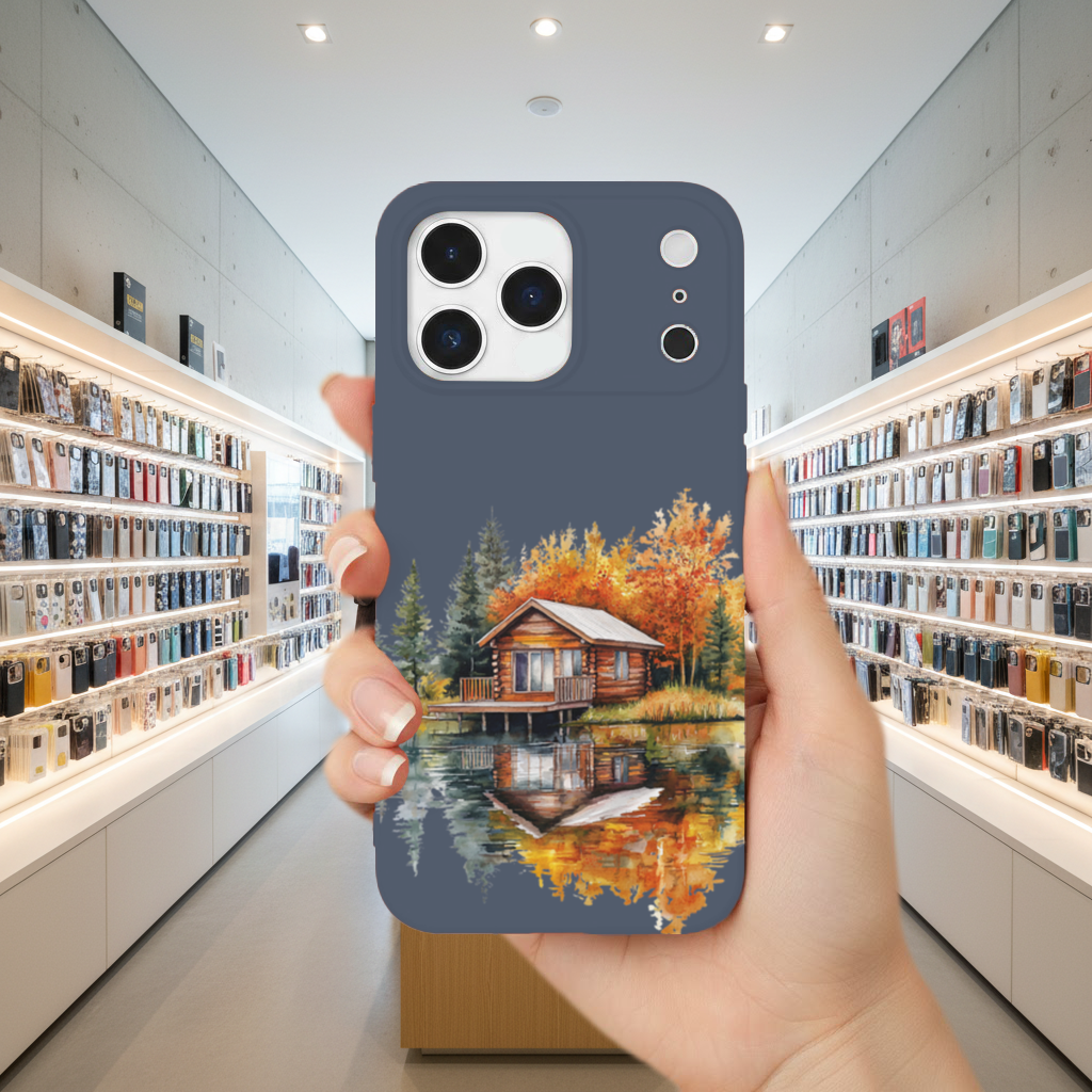 Lakeside Log Cabin Autumn Landscape iPhone 17 Pro Max Case