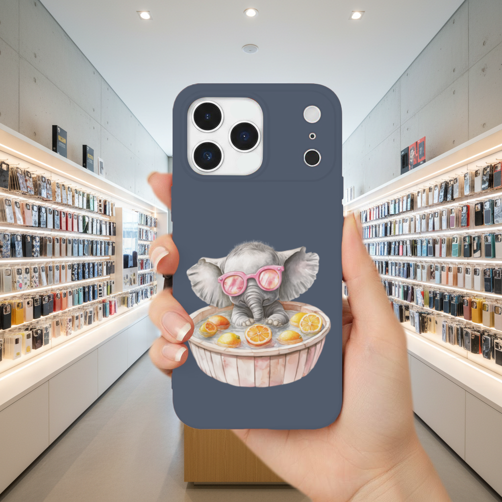 Pembe Gözlüklü Bebek Fil ve Narenciye Banyosu iPhone 17 Pro Max Kılıfı