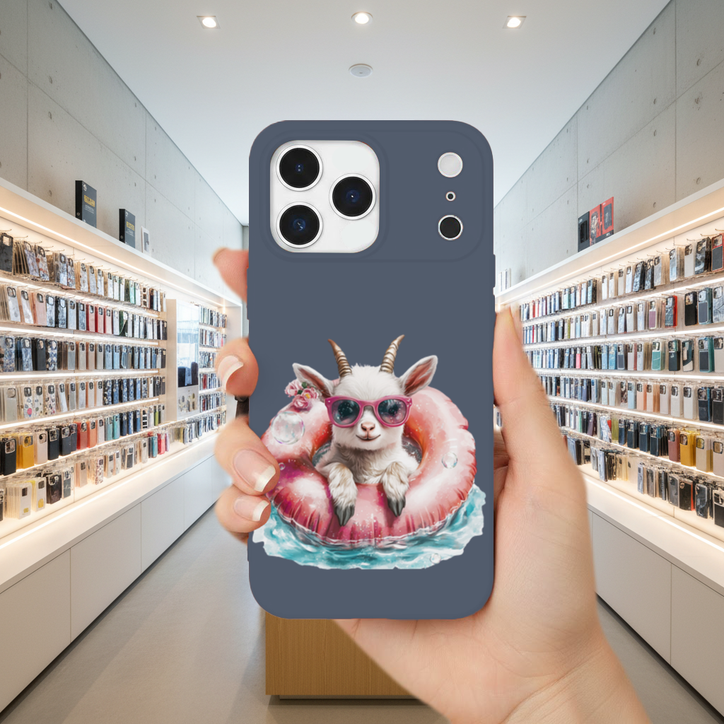 Baby Goat in Pink Pool Ring iPhone 17 Pro Max Case