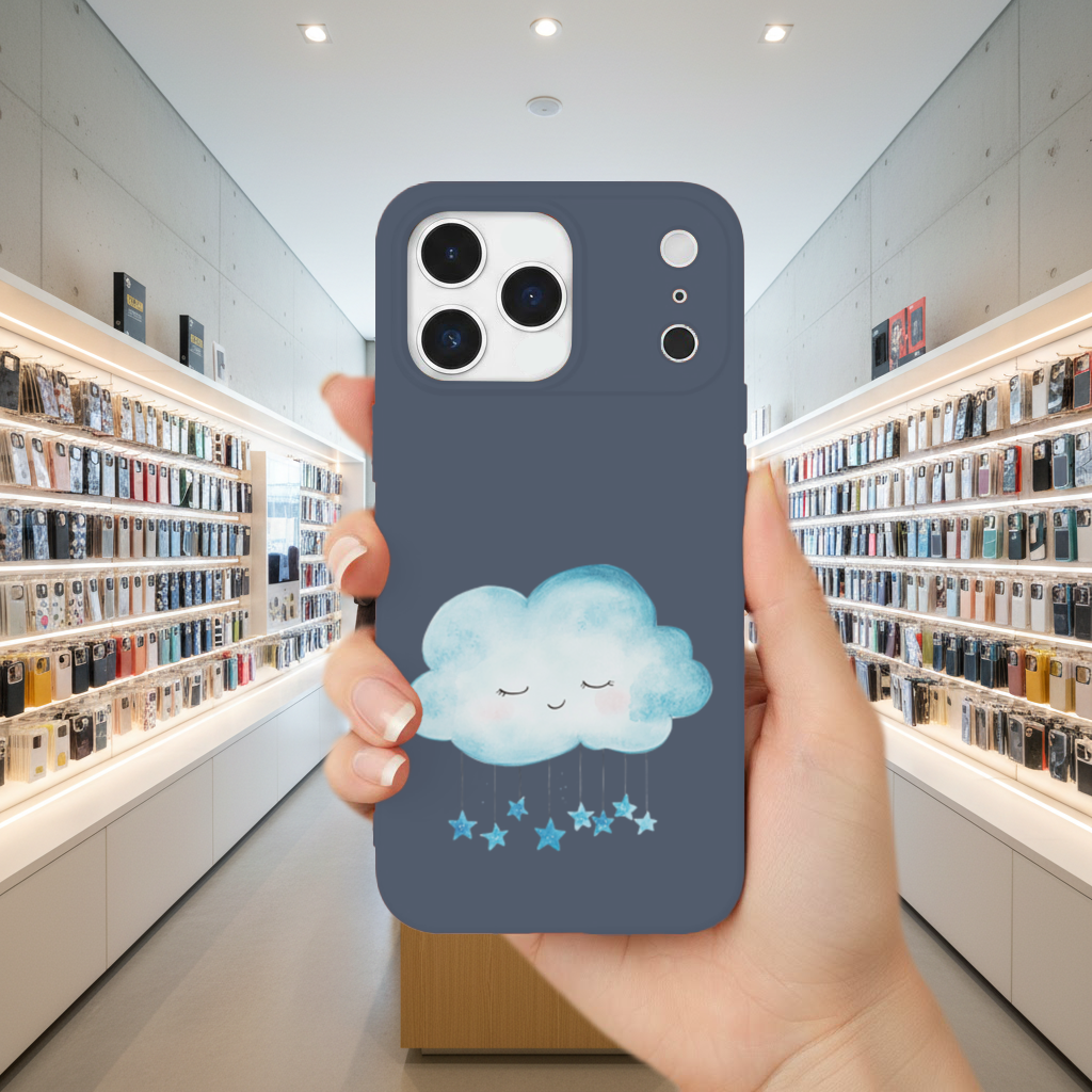 Mavi Uyuyan Bulut ve Sallanan Yıldızlar iPhone 17 Pro Max Kılıfı