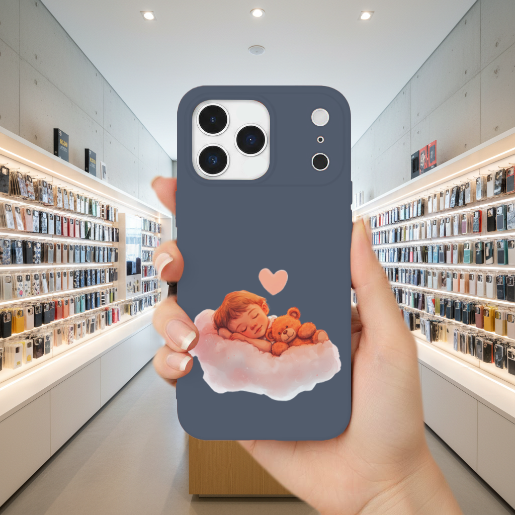 Bulut Üstünde Uyuyan Bebek ve Ayıcık iPhone 17 Pro Max Kılıfı
