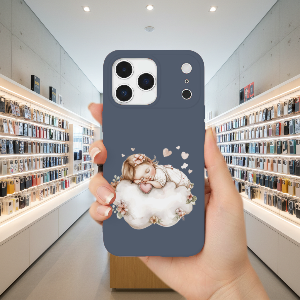 Bulut Üstünde Uyuyan Çiçekli Bebek iPhone 17 Pro Max Kılıfı