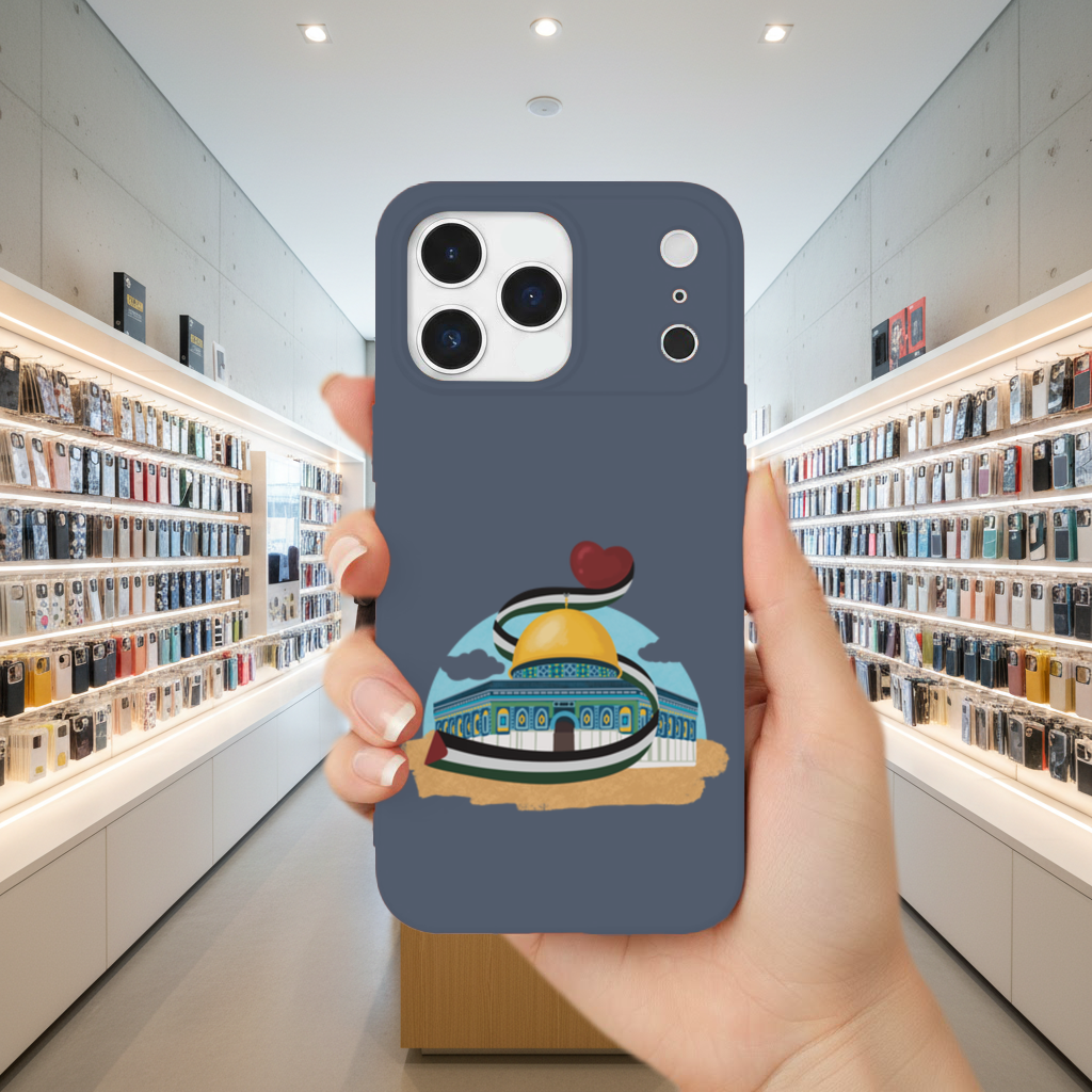 Filistin Bayraklı Kubbet-üs Sahra ve Kalp iPhone 17 Pro Max Kılıfı