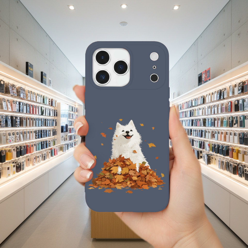 Happy White Dog in Autumn Leaves iPhone 17 Pro Max Case
