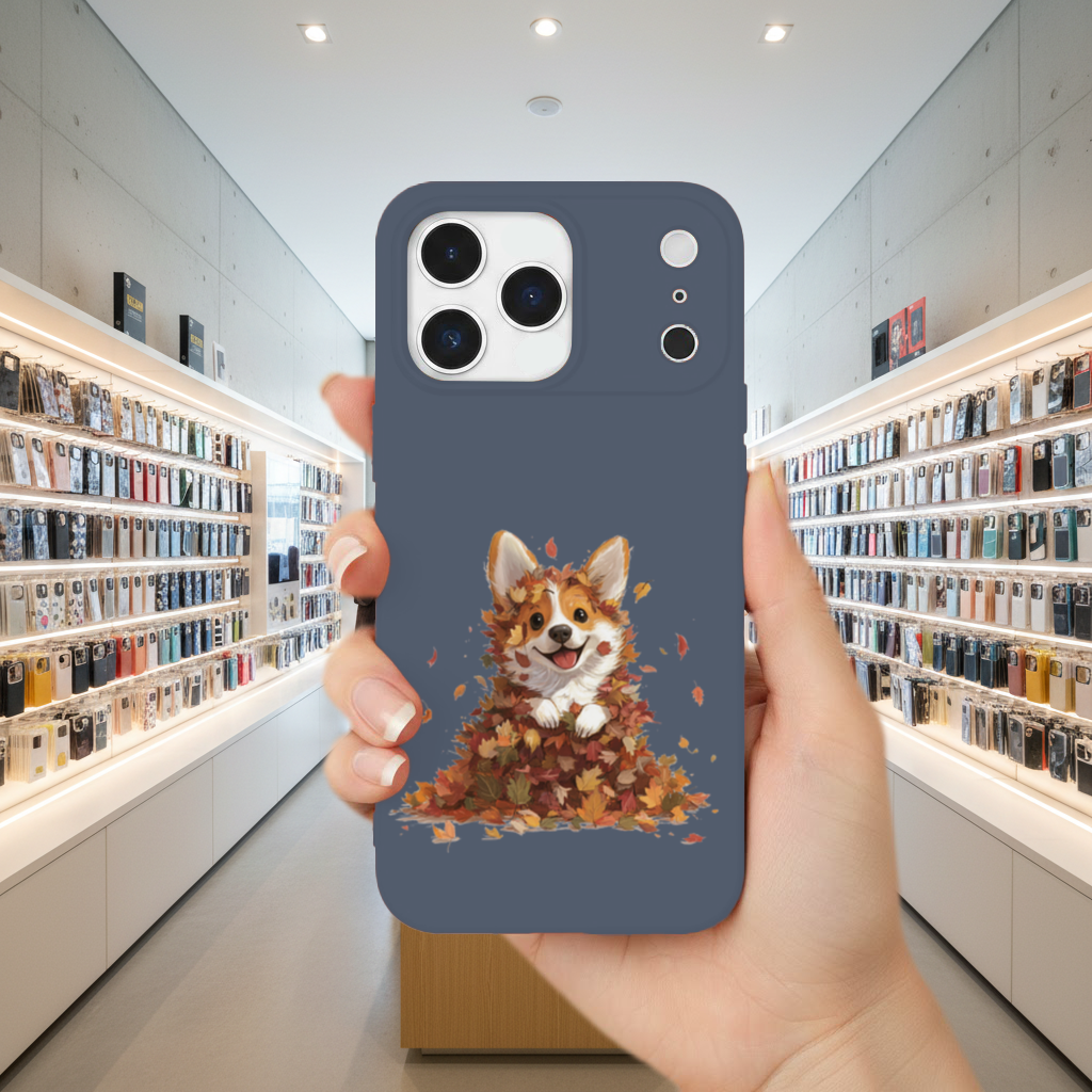 Happy Corgi Puppy in Fall Leaves 