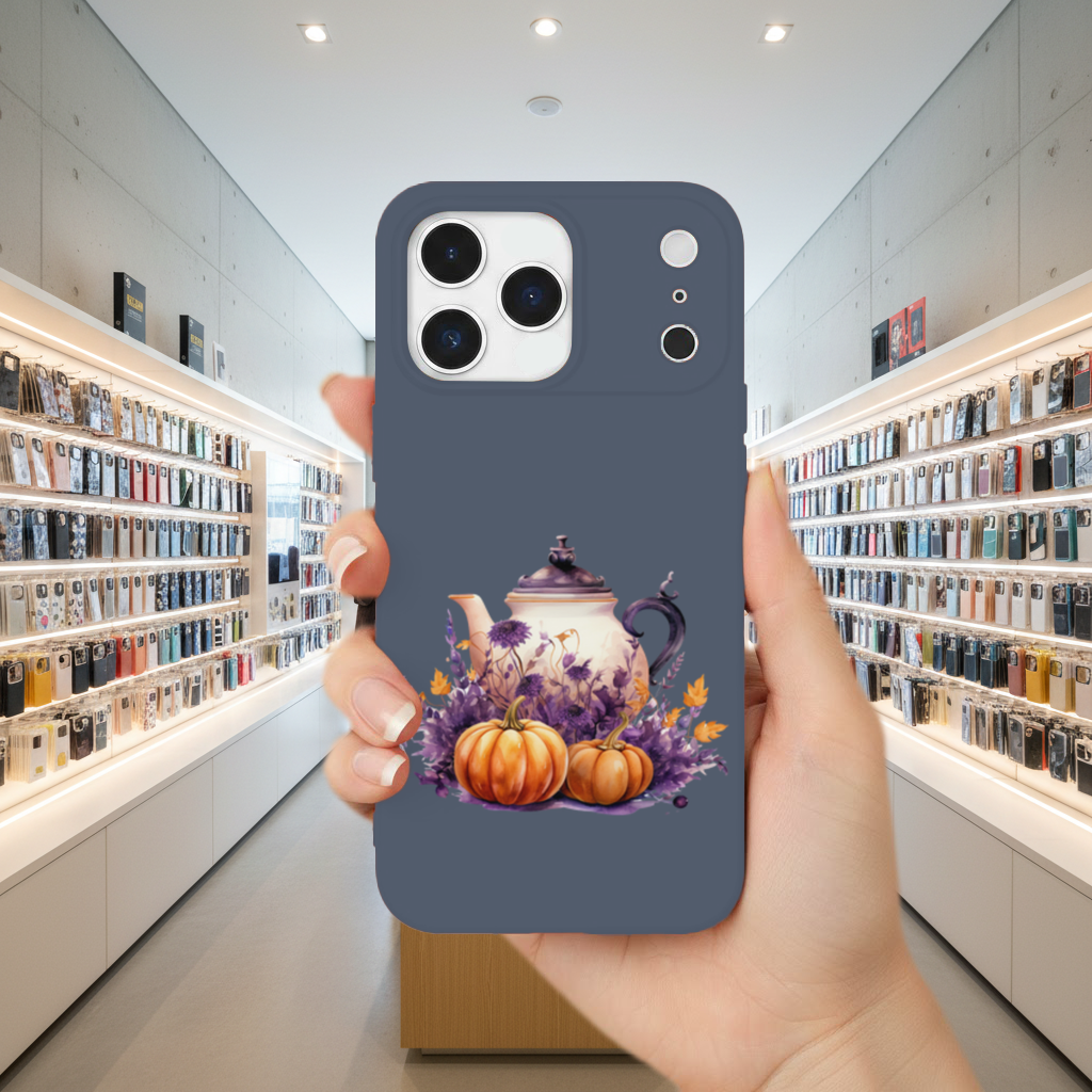 Mor Çiçekli Kabaklı Çaydanlık iPhone 17 Pro Max Kılıfı