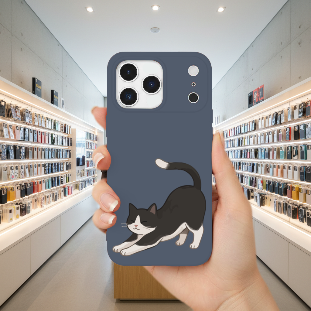 Stretching Tuxedo Cat iPhone 17 Pro Max Case