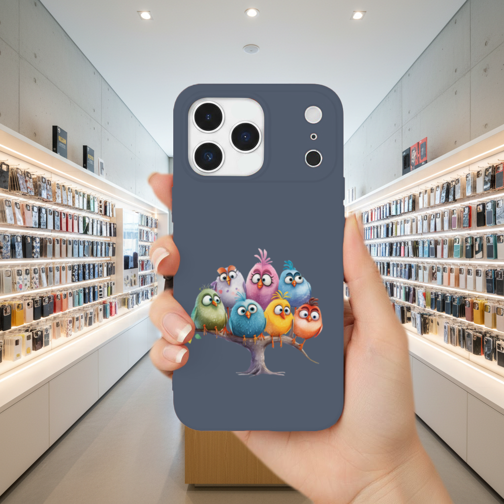 Whimsical Colorful Birds on Branch 