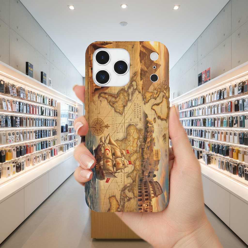 Retro World Map with Ancient Ruins Concept iPhone 17 Pro Max Case