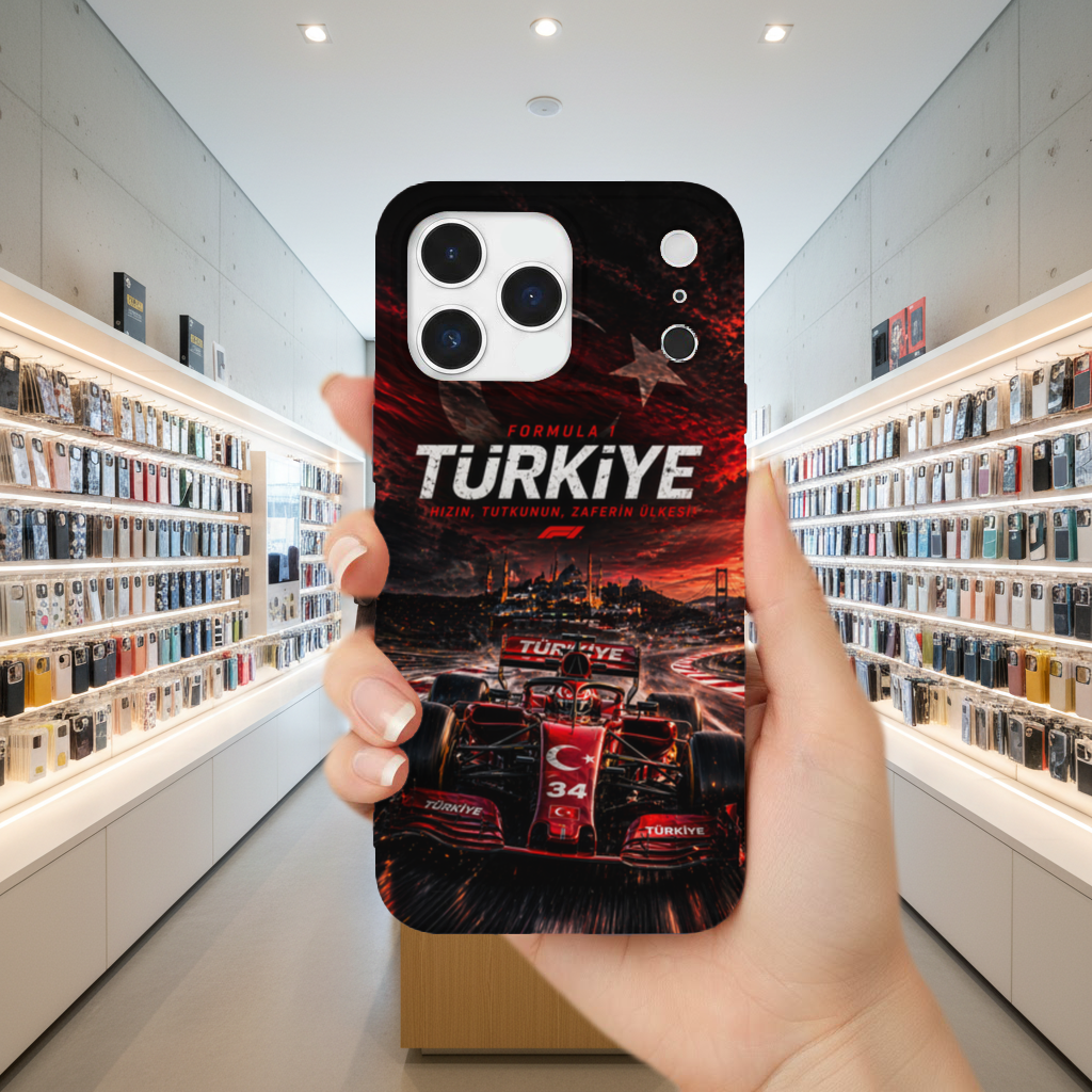 Red Racing Car over Istanbul Skyline iPhone 17 Pro Max Case
