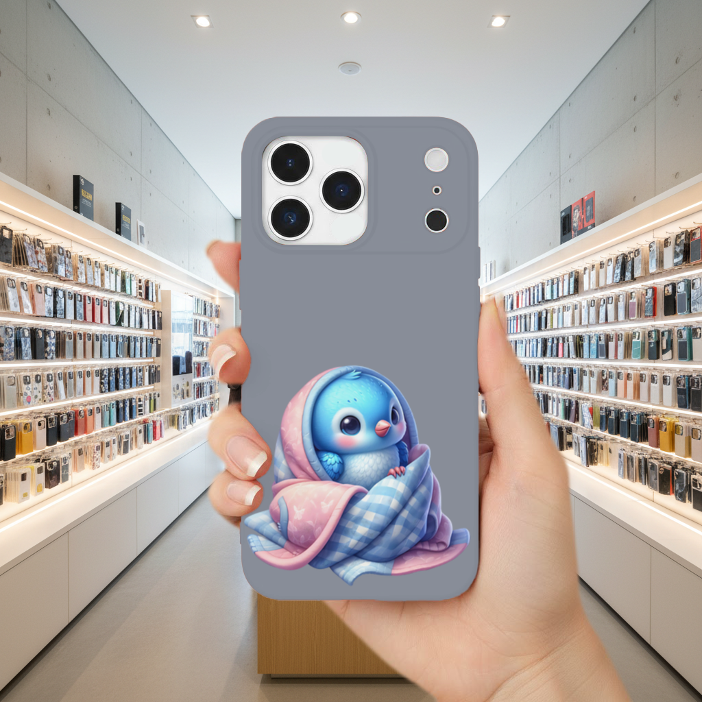 Kawaii Blue Bird in Blanket iPhone 17 Pro Max Case