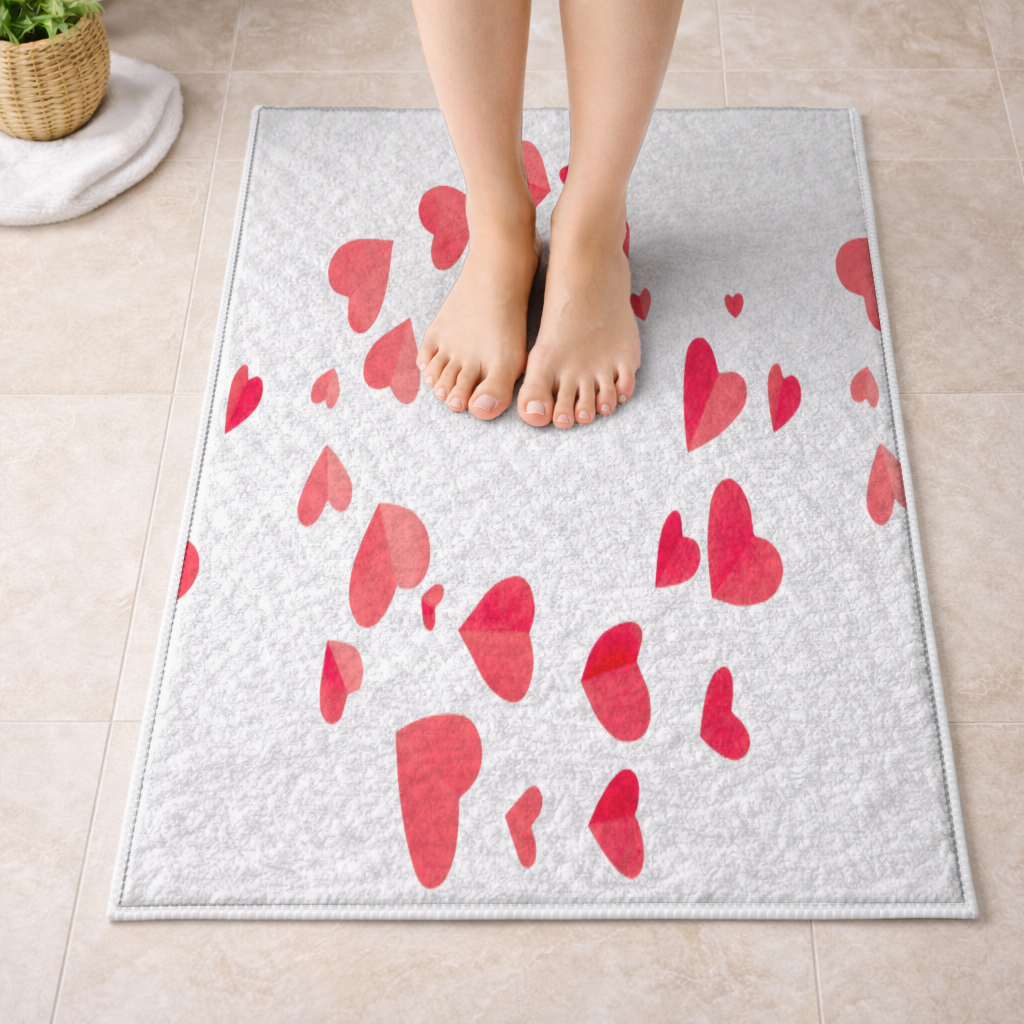 Red Hearts Frame Design Bath Mat