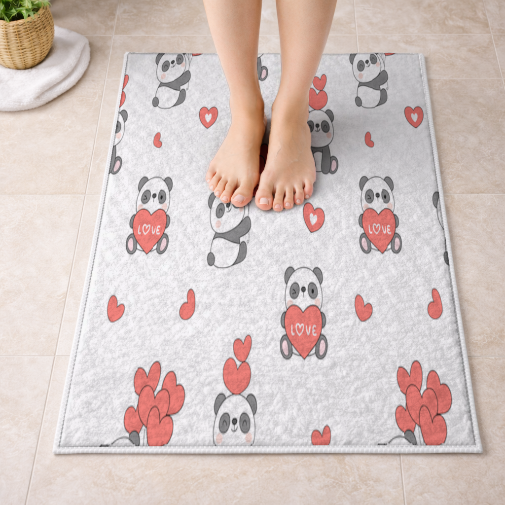 Cute Panda Valentines Day Love Heart Pattern Design Bath Mat