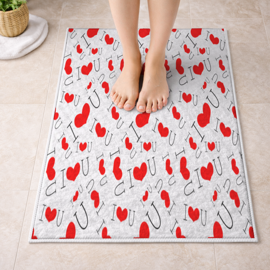 Valentines Day I Love You Heart Pattern Romantic Design Bath Mat