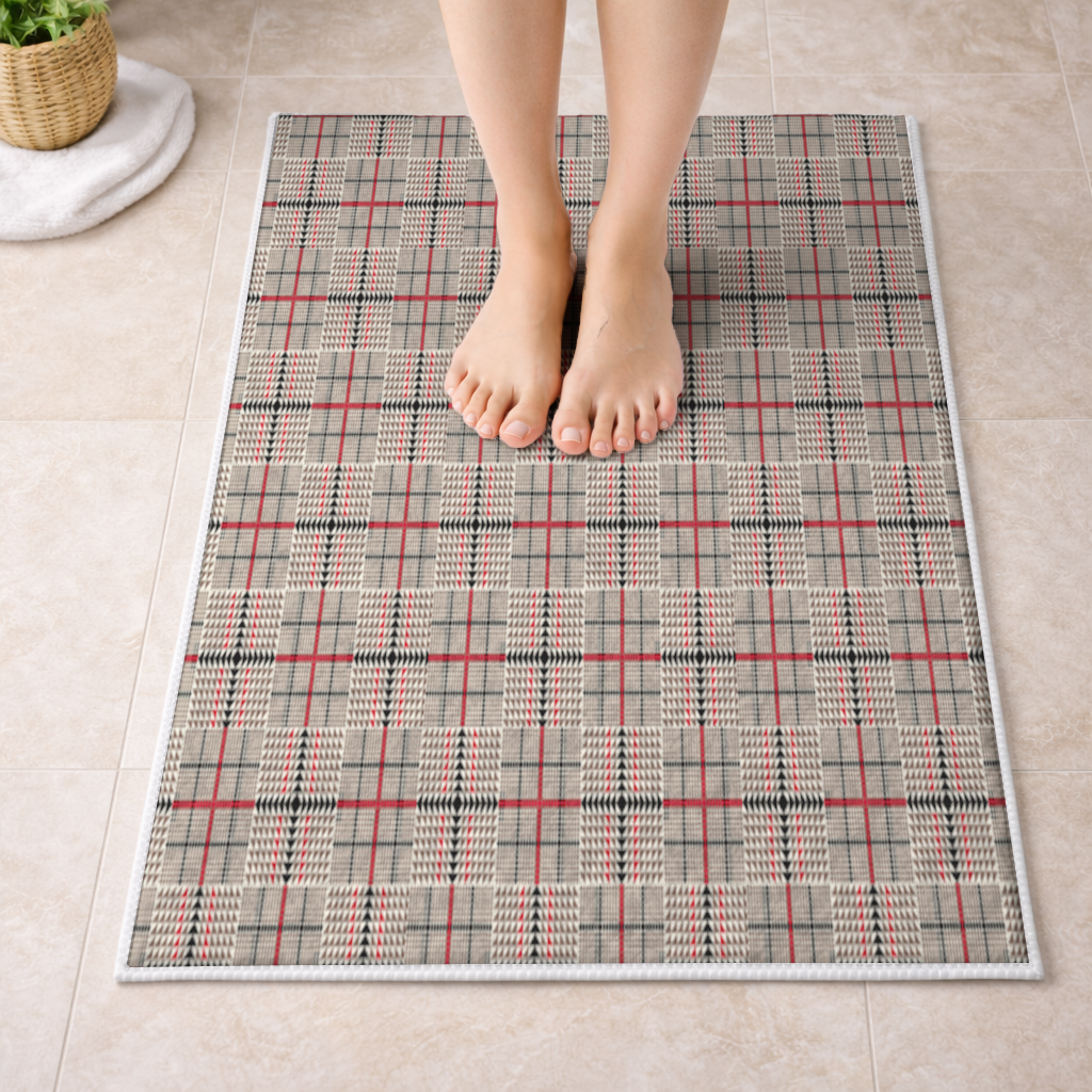 Red Black Geometric Tribal Pattern Bath Mat