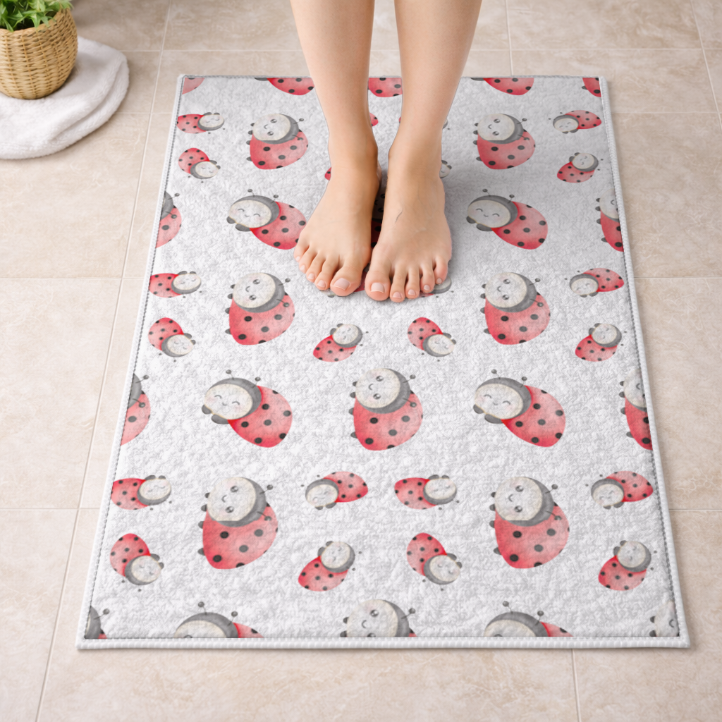 Cute Kawaii Ladybug Pattern Bath Mat