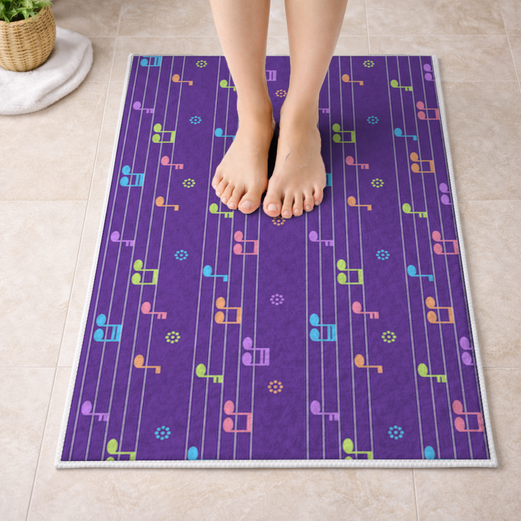 Colorful Music Notes and Modern Rhythm Seamless Pattern Bath Mat