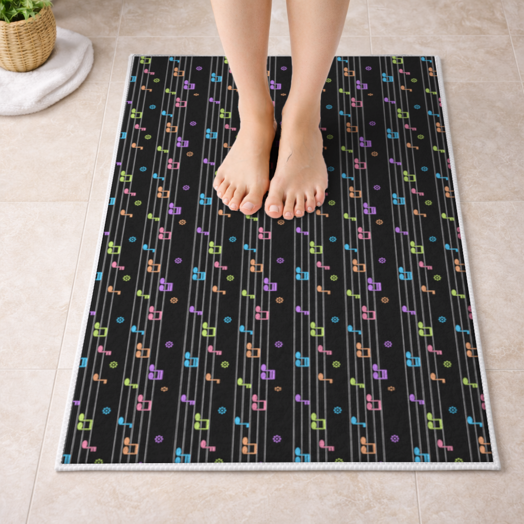 Vibrant Neon Music Notes and Rhythm Seamless Pattern Bath Mat