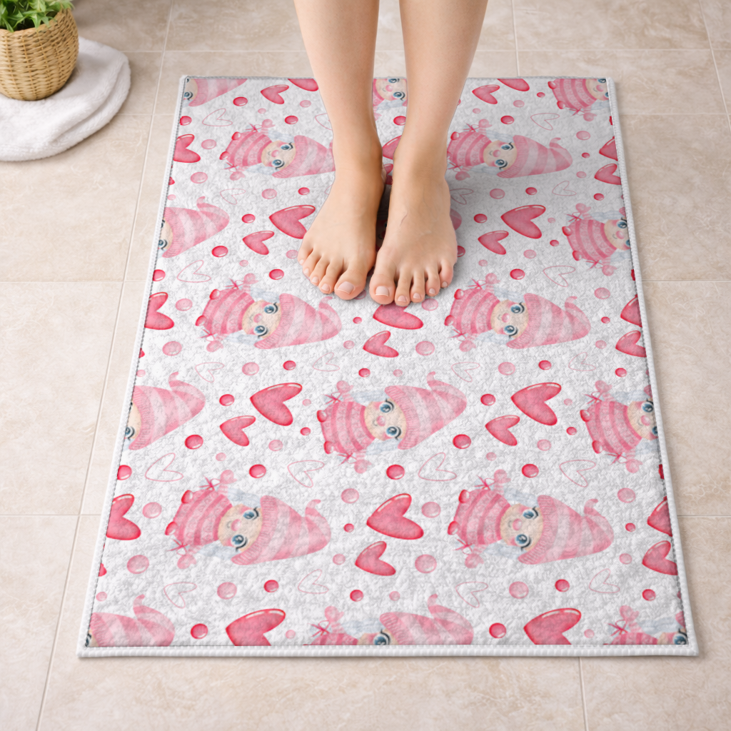 Cute Pink Baby Girl Valentines Day Heart Pattern Design Bath Mat