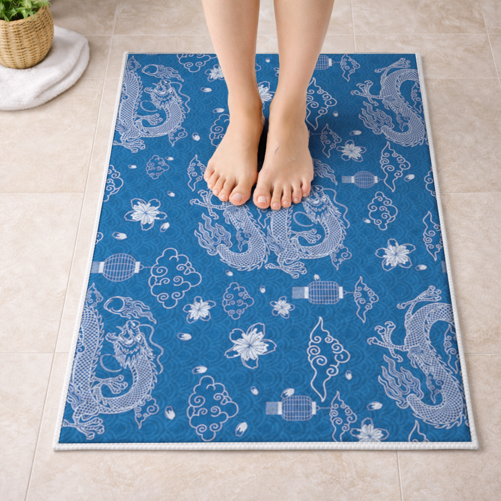 Traditional Dragon Pattern on Blue Background 
