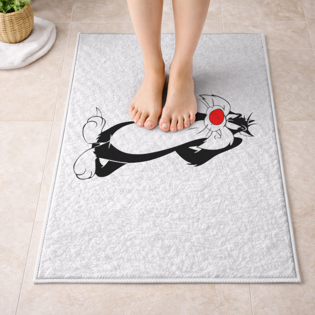 Funny Cartoon Cat Illustration Bath Mat