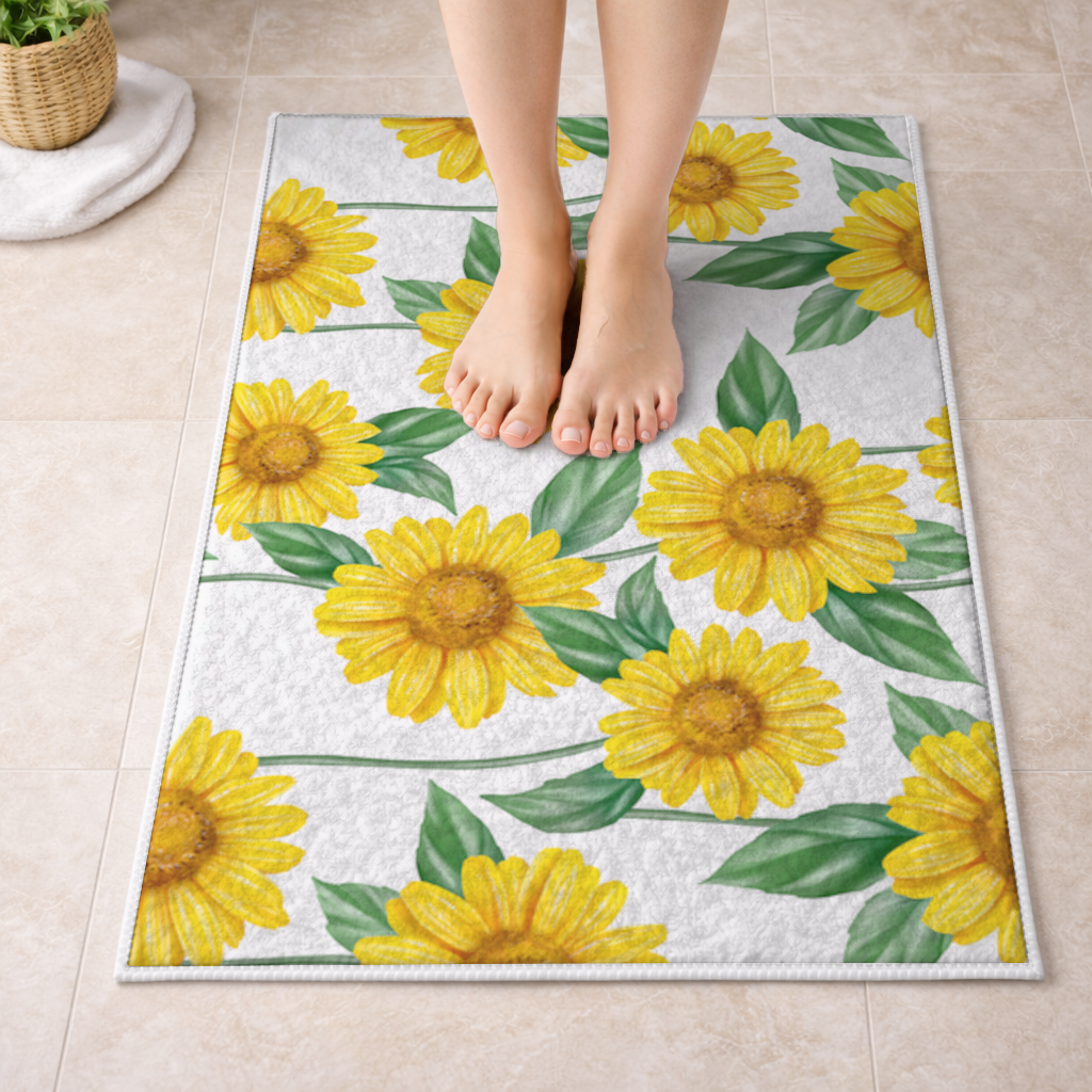 Vibrant Yellow Sunflower and Green Leaf Pattern Illustration 