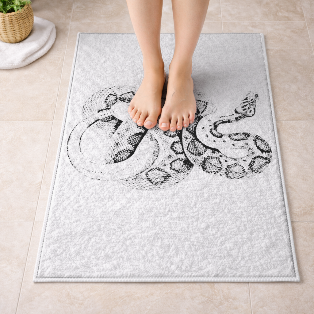 Vintage Tarzda Detaylı Çıngıraklı Yılan İllüstrasyonu Banyo Halısı
