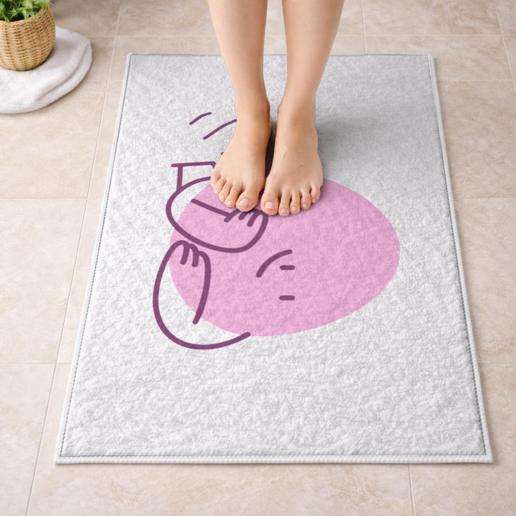 Cute Pink Lying Character Illustration Bath Mat