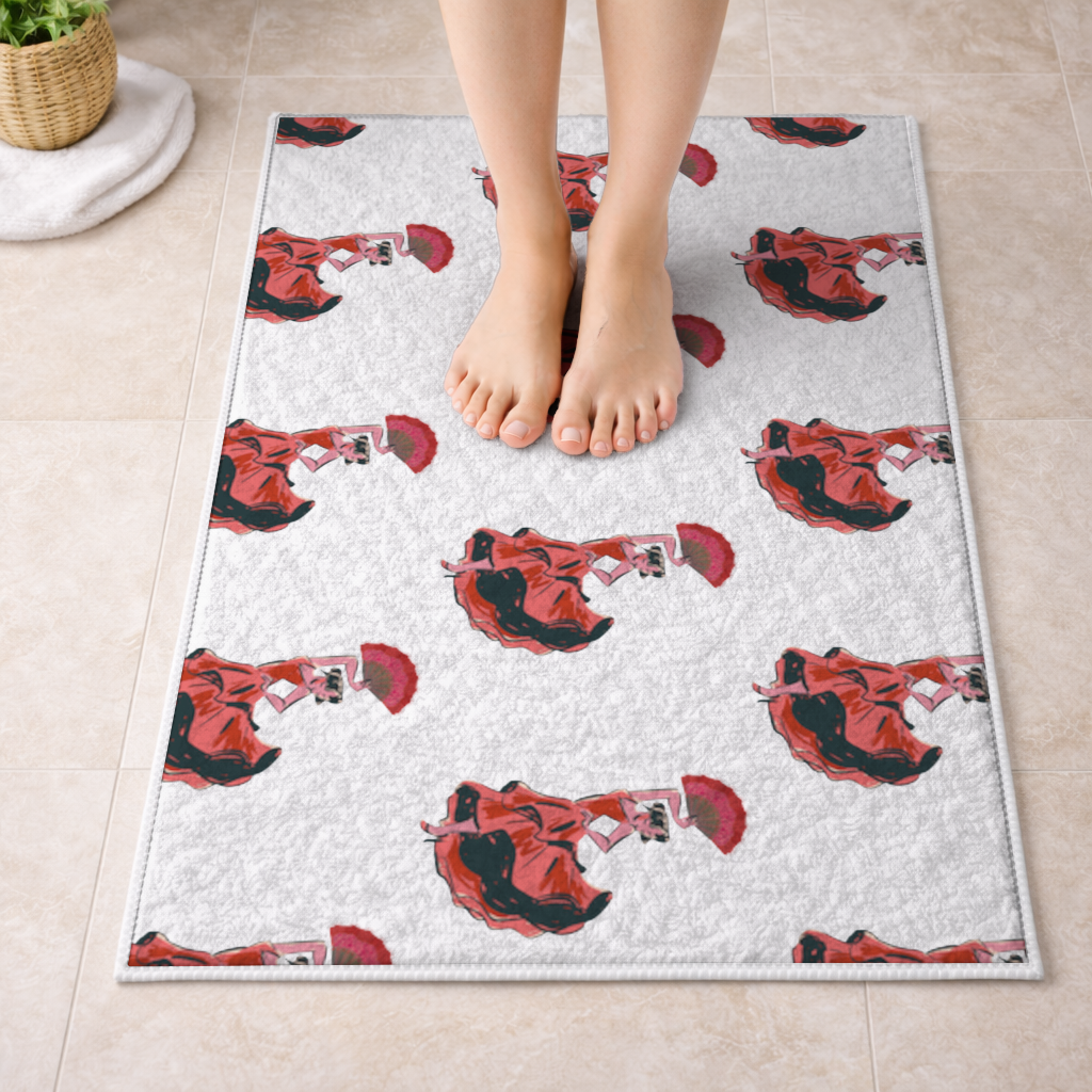 Flamenco Dancer with Fan Illustration Bath Mat