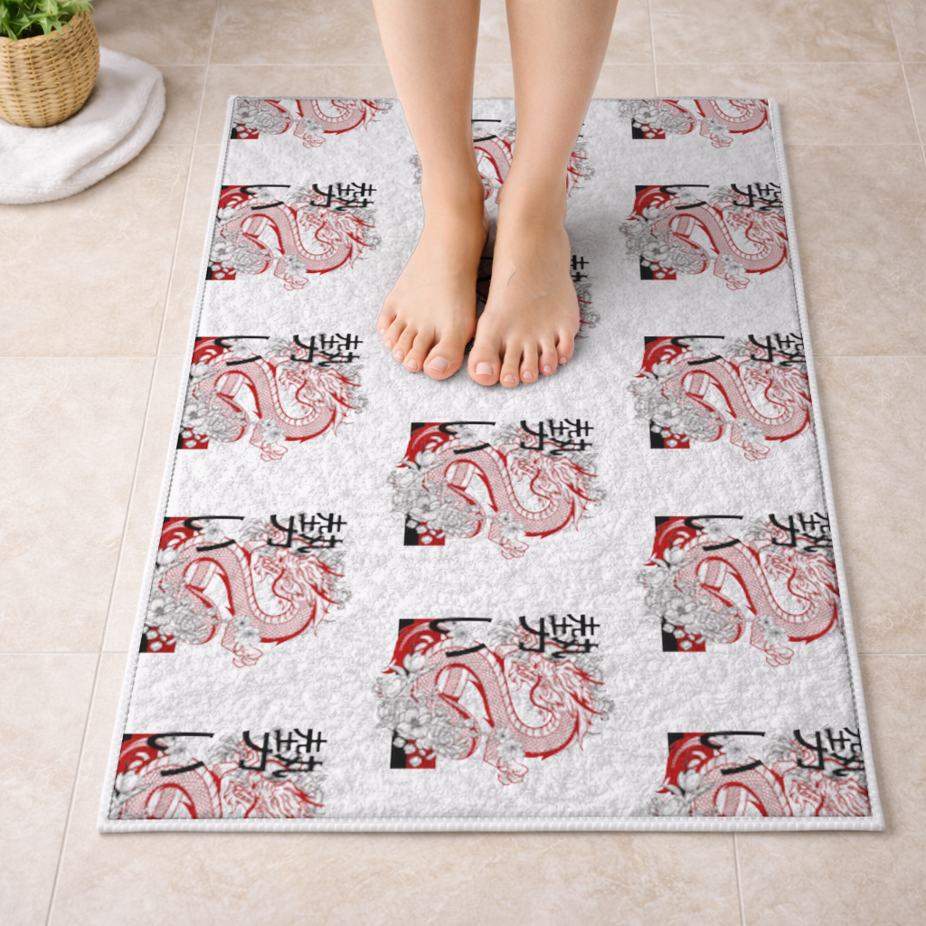 Japanese Dragon with Floral Design Bath Mat