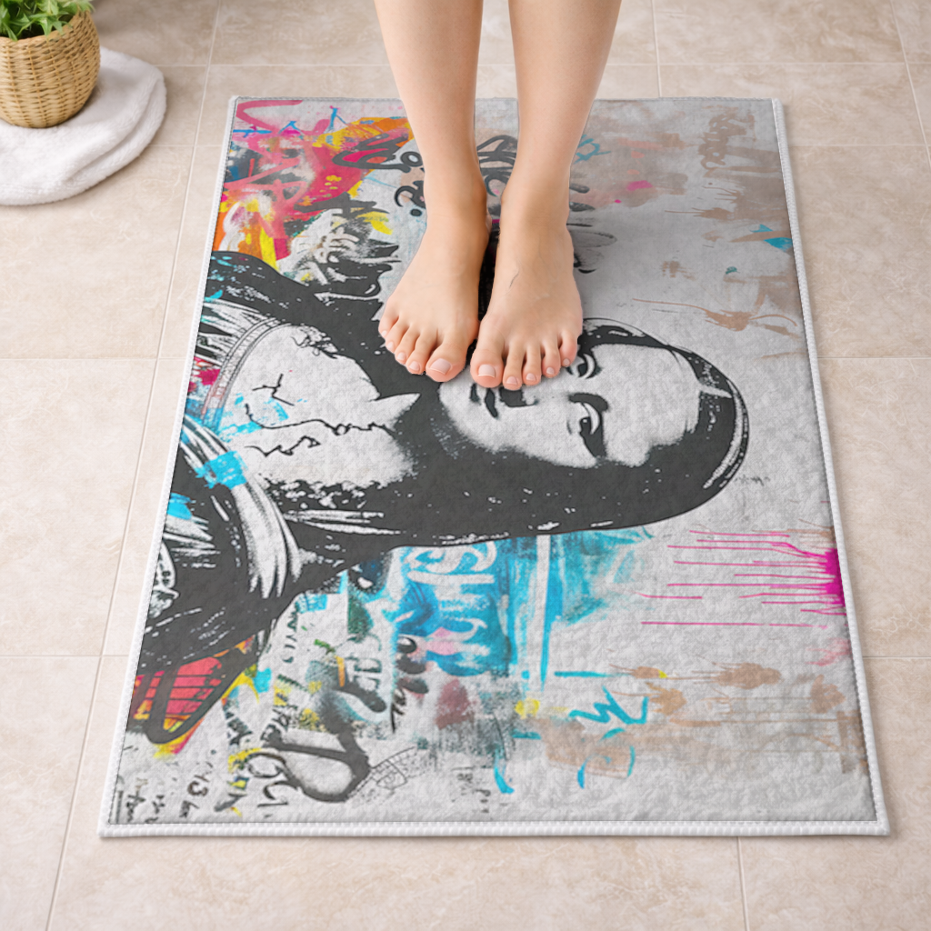 Graffiti Style Modern Mona Lisa Illustration Bath Mat