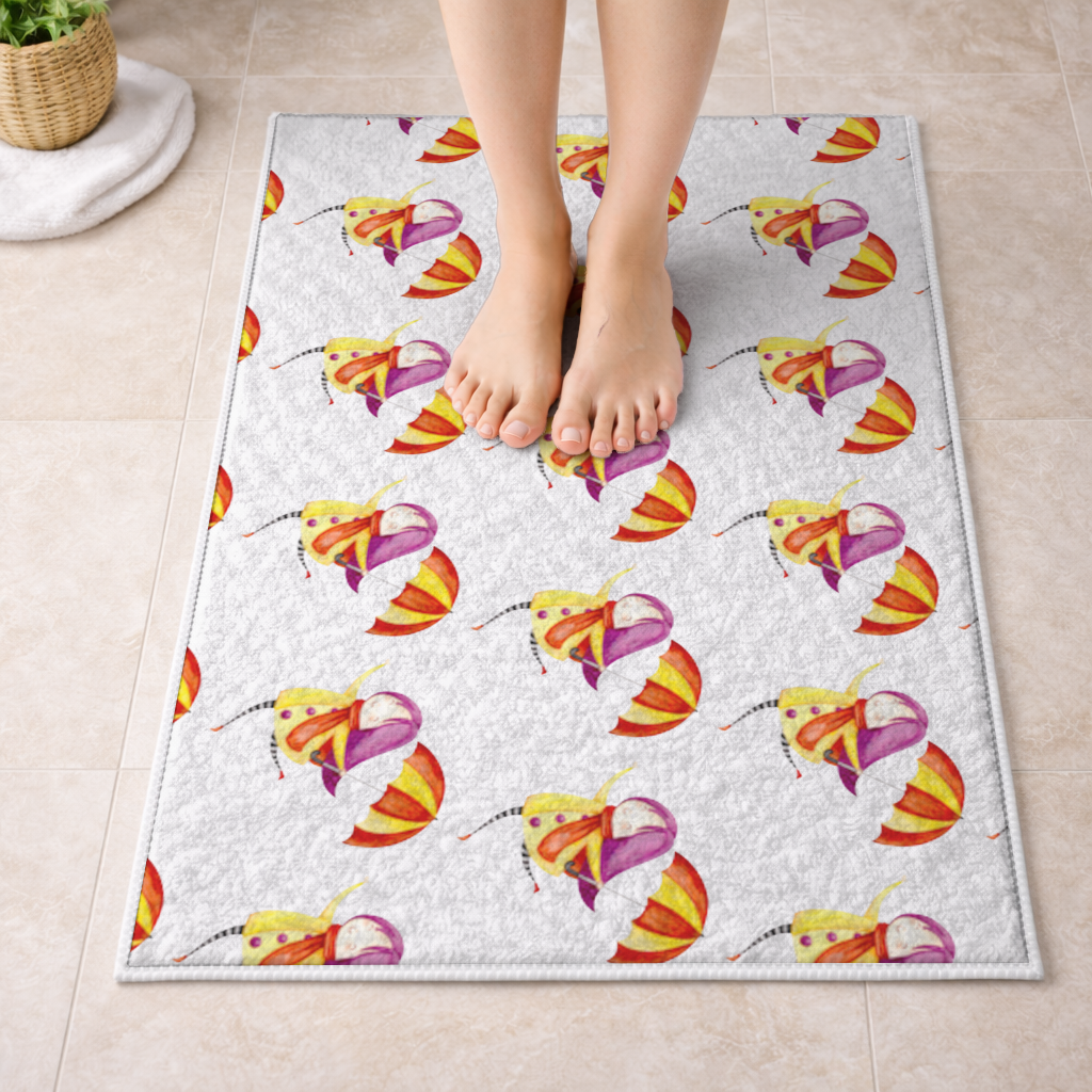 Cheerful Girl with Umbrella Bath Mat
