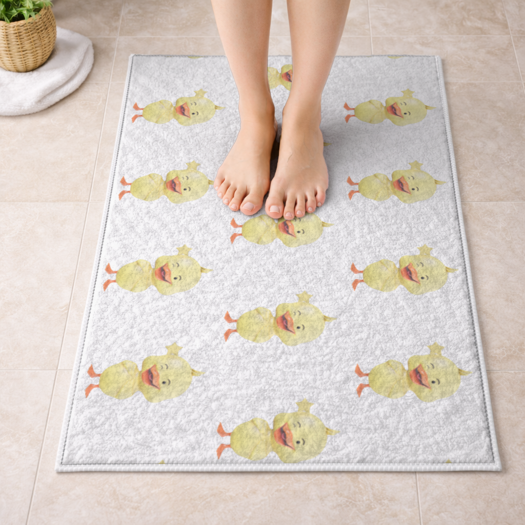 Cheerful Winking Yellow Duck with Star Bath Mat