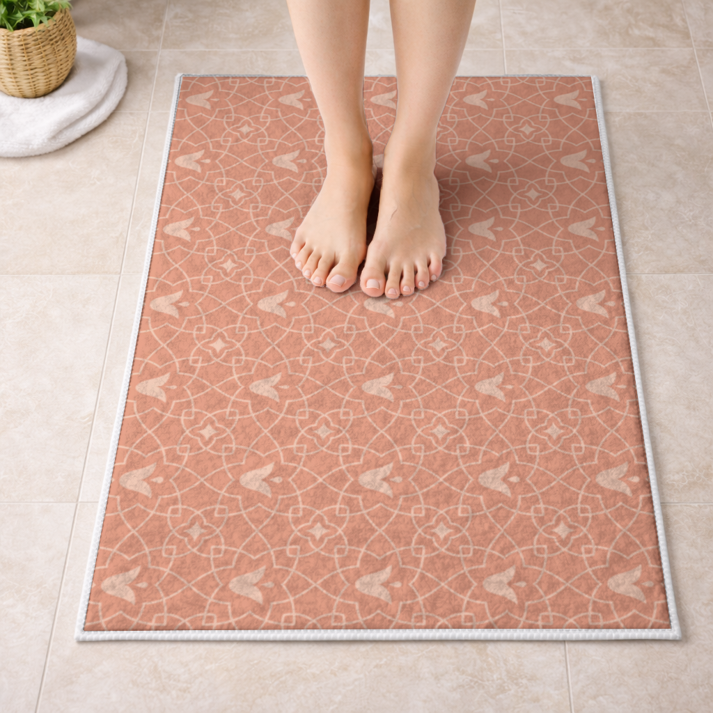Modern Geometric Linear Terracotta Pattern Bath Mat