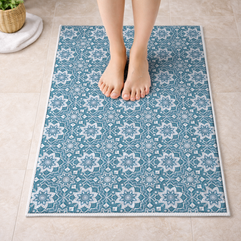 Elegant Blue Mandala Pattern Bath Mat