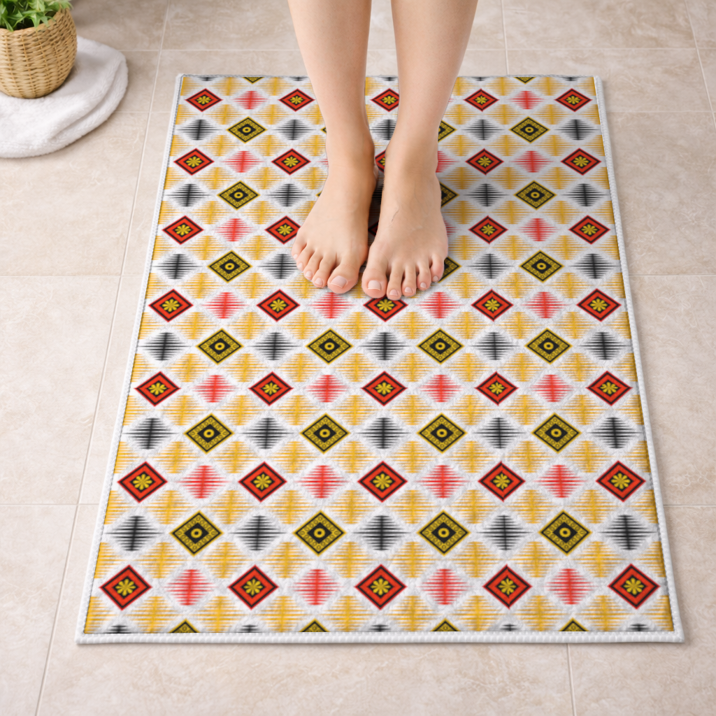 Vibrant Ethnic Geometric Motif Bath Mat
