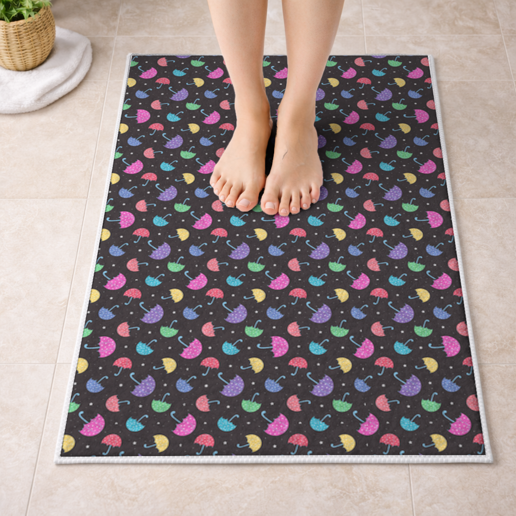 Colorful Heart Umbrellas Pattern Bath Mat