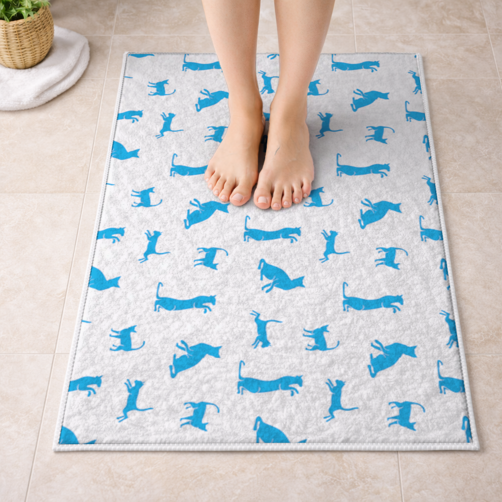 Blue Cat Silhouettes Seamless Pattern Bath Mat
