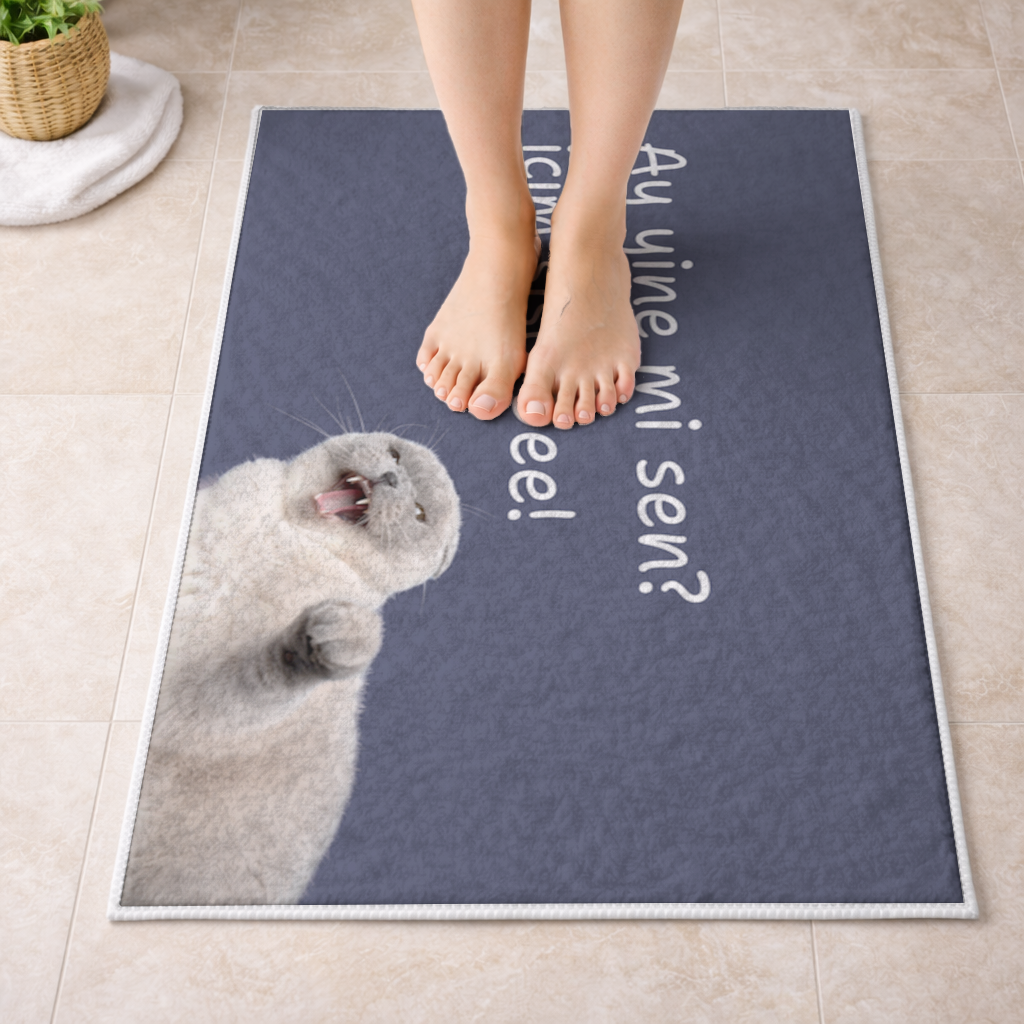 Relatable Grumpy Cat with Sarcastic Line Bath Mat