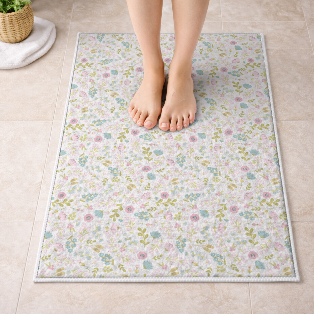 Pastel Spring Floral Bath Mat