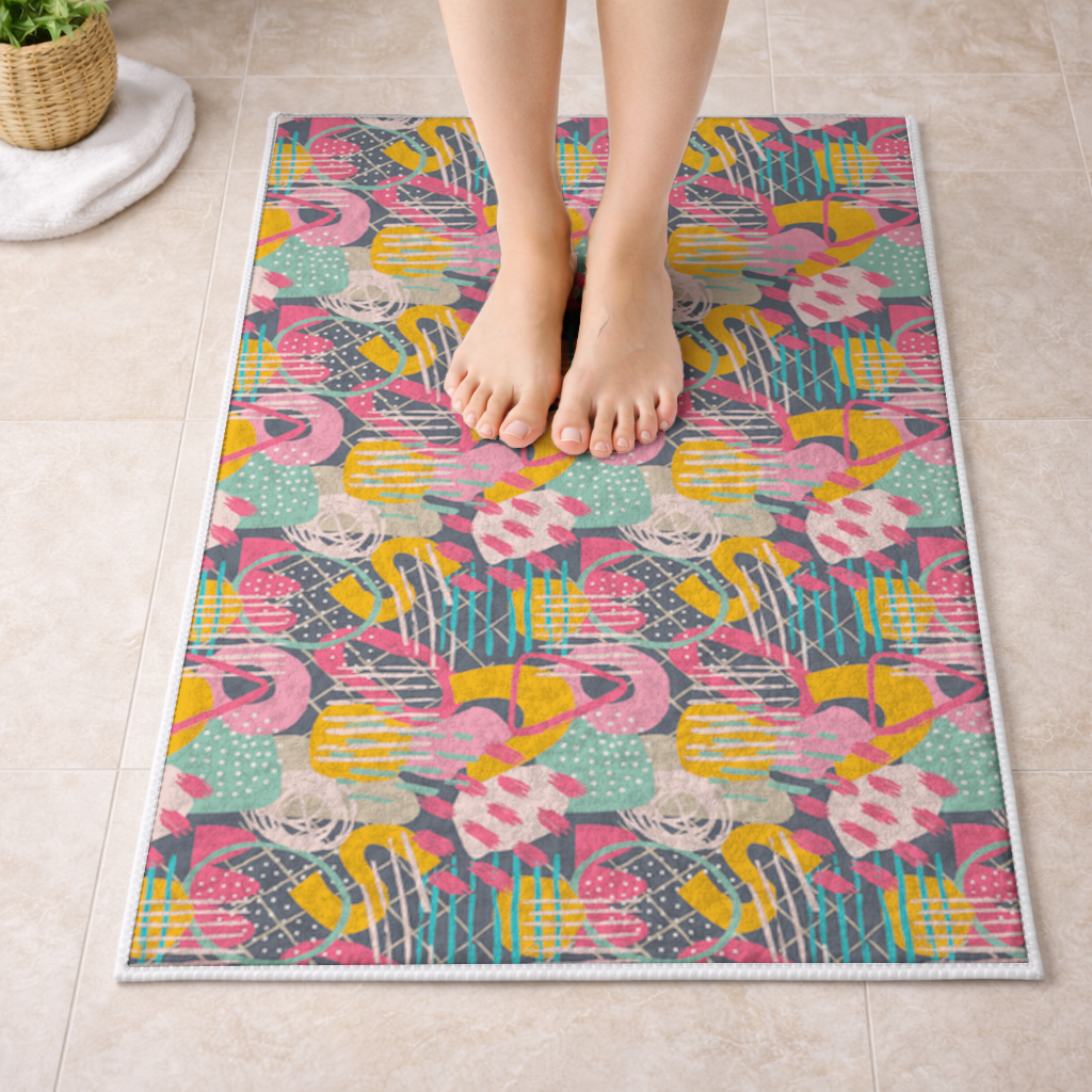 Abstract Geometric Doodle Bath Mat