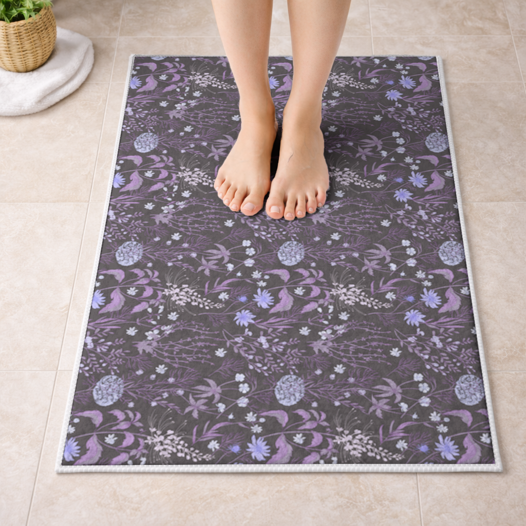 Purple Gothic Botanical Bath Mat